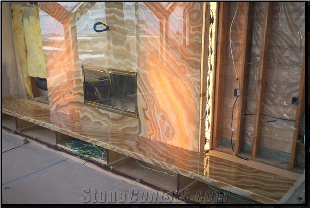 Onyx Pina Fireplace, Yellow Onyx