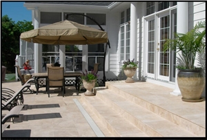 Travertine Pool Deck and Steps, Durango Beige Travertine