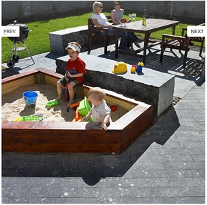 Flamed Finish Pavers, Kilkenny Fossil Black Limestone