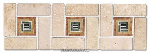 Mosaic Border Line, Botticino Classico Beige Marble