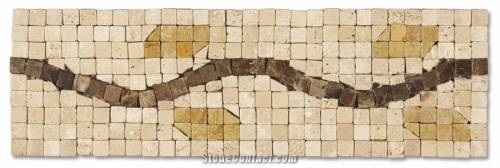 Mosaic Border Line, Botticino Classico Beige Marble