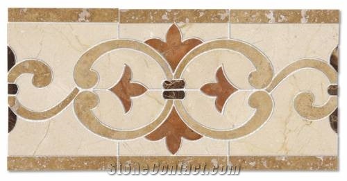 Mosaic Border Line, Botticino Classico Beige Marble