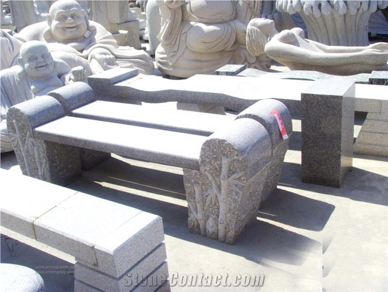 Stone Table and Bench, Yellow Granite Bench