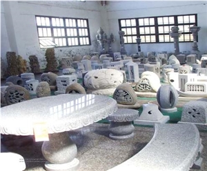 Stone Table and Bench, White Granite Bench
