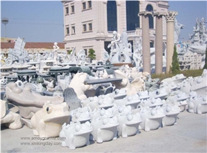 Stone Table and Bench, White Granite Bench
