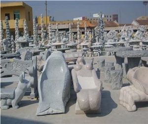 Stone Table and Bench, Grey Granite Bench