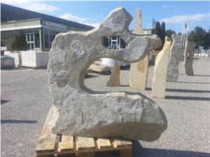 Stone Monoliths Eco-Garden, Beige Sandstone Sculpture, Statue