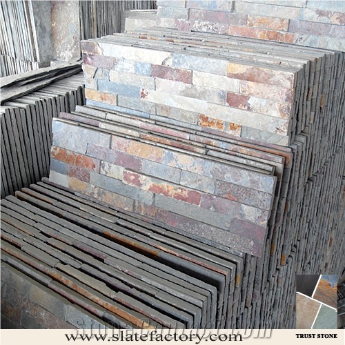 Fireplace Cultured Stone Wall Pattern, Brown Slate Ledger Stacked Stone Panel, Thin Ledgestone Veneer