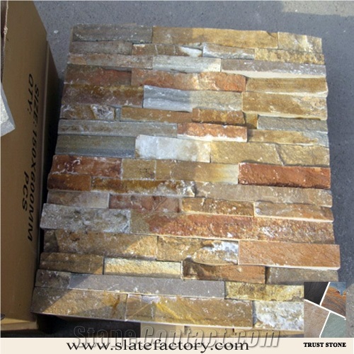 Gold Beige Quartzite Cultured Stone, Beige Quartzite Wall Cladding, Stacked Stone Veneer, Natural Stone Veneer, Golden Yellow Quartzite Ledgerstone