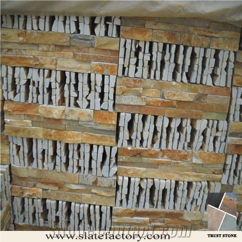 Gold Beige Quartzite Cultured Stone, Beige Quartzite Wall Cladding, Stacked Stone Veneer, Natural Stone Veneer, Golden Yellow Quartzite Ledgerstone