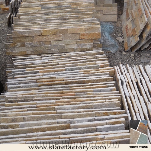 Golden Beige Quartzite Cultured Stone, Quartzite Stone Wall Cladding, Stacked Stone Veneer Clearance, Manufactured Stone Veneer, Golden Yellow Quartzite Stacked Stone