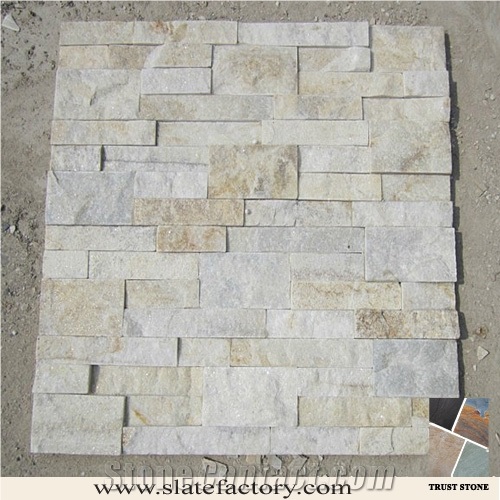 Snow White Quartzite Cultured Stone Veneer,Cultured Stone Wall Cladding, Ledger Stacked Stone Veneer,Thin Ledgestone Veneer
