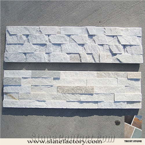 White Quartzite Ledger Stone Wall Pattern,Cultured Stone Wall Cladding, Ledger Stacked Stone Veneer, Thin Ledgestone Veneer