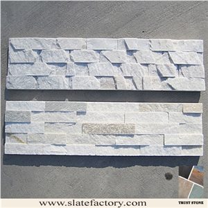 White Quartzite Ledger Stone Wall Pattern,Cultured Stone Wall Cladding, Ledger Stacked Stone Veneer, Thin Ledgestone Veneer