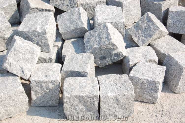 Grey Granite Pavers - Cubes and Setts, Branco Perola Grey Granite