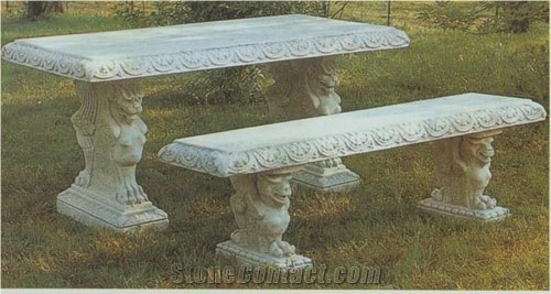 Antique Bluestone Bench, White Blue Stone Bench
