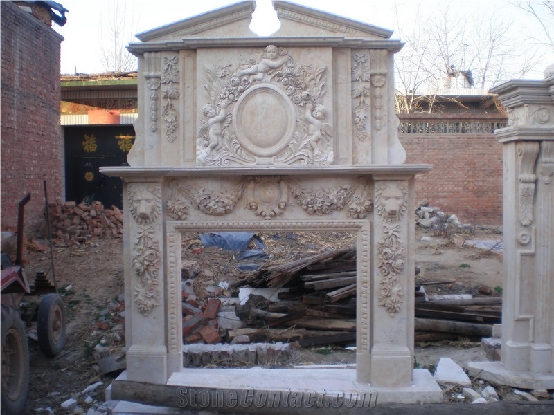 Egypt Cream Marble Fireplace Mantel 5551, Beige Marble Fireplace Mantel