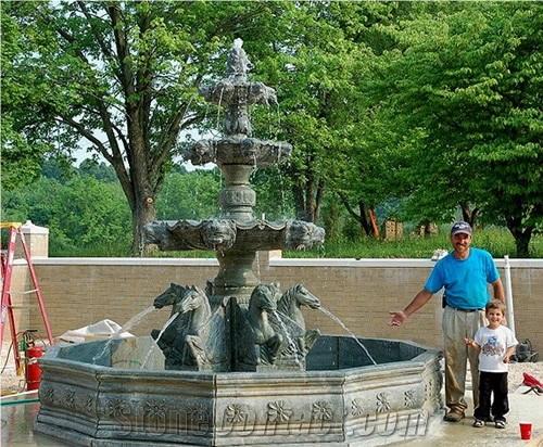 Green Marble Large Statuary Garden Fountain, Green Marble Garden Fountains