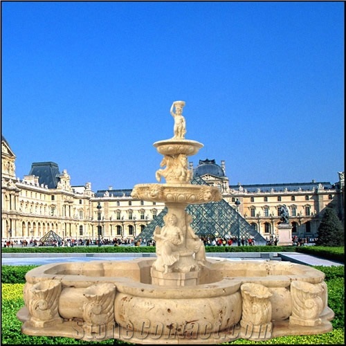 Large Statuary Garden Fountain 2018, Beige Marble Garden Fountain