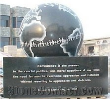 Stone Rolling Sphere Water Marble Fountain, Black Marble Fountain