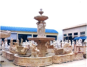 Sunset Marble Large Statuary Garden Fountain, Red Marble Garden Fountain