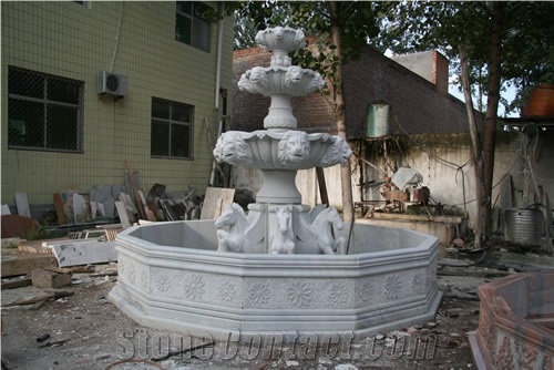 White Marble Large Statuary Garden Fountain