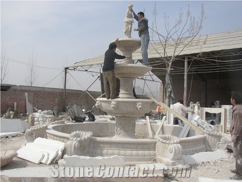 White Marble Large Statuary Garden Fountain