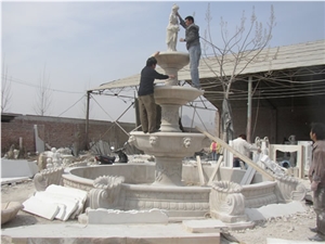 White Marble Large Statuary Garden Fountain