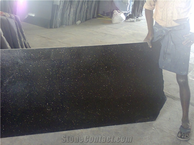 Black Galaxy Granite Slab, India Black Granite