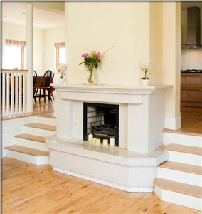Cream Limestone and Rosa Aurora Marble Fireplace, Beige Limestone Fireplace