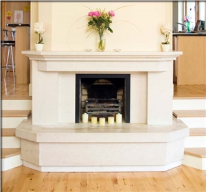 Cream Limestone and Rosa Aurora Marble Fireplace, Beige Limestone Fireplace