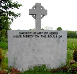Irish Limestone Design Celtic Cross, Bronze Letter, Erinstone Grey Limestone Monument, Tombstone