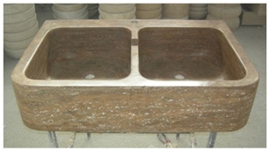 Double Farm Sink, Noce Brown Travertine