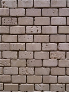 Light Tumbled Travertine Brick Mosaic, Beige Travertine Brick Mosaic