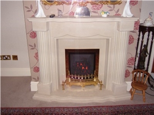 Limestone Fireplace with Insert Fire, Branco De Mos Beige Limestone