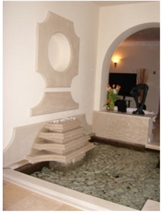 Quartz and Marble Indoor Water Feature, Crema Marfil Beige Marble Home Decor