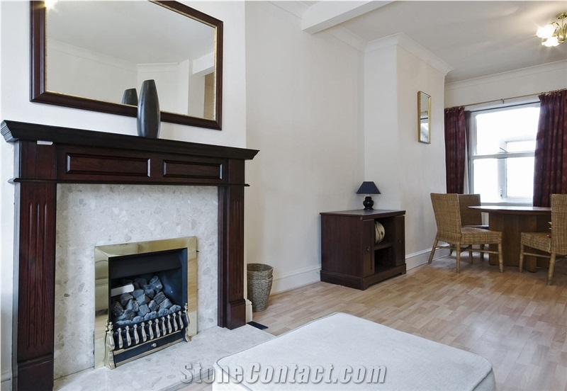 Beige Limestone Fireplace