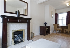 Beige Limestone Fireplace