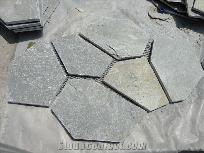 China Black Slate Flagstone on Net,Black Slate Flagstone,China Black Slate Paving, Floor Covering