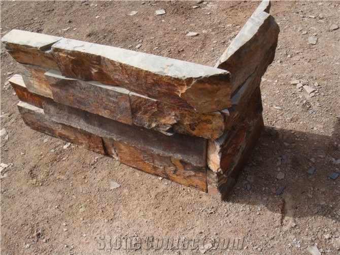 China Rust Slate Cultured Stone Corner, Rust Yellow Slate Corner Stone