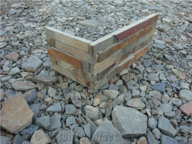 China Rust Slate Cultured Stone Corner, Rust Yellow Slate Corner Stone