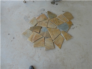 Yellow Slate Flagstone on Net,China Yellow Slate on Net,Black Slate Flagstone,China Yellow Slate Paving, Floor Covering