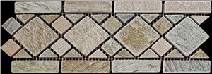 Slate Mosaic Border Line, Quartzite Yellow Slate Mosaic Border
