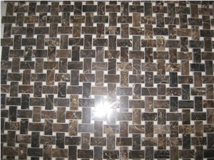 Dark Emperador Mix Crema Marfil Basketweave Mosaic, Emperador Dark Brown Marble Basketweave Mosaic