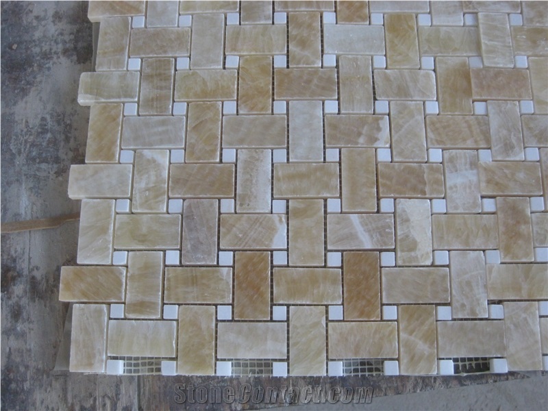 Golden Onyx Mosaic Honey Onyx Mosaic Tile, Golden Honey Yellow Onyx Mosaic