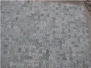 Ming Green Mix White Marble Basketweave Mosaic
