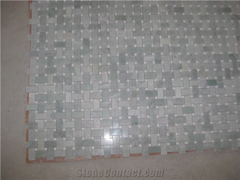Ming Green Mix White Marble Basketweave Mosaic