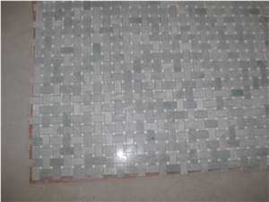 Ming Green Mix White Marble Basketweave Mosaic