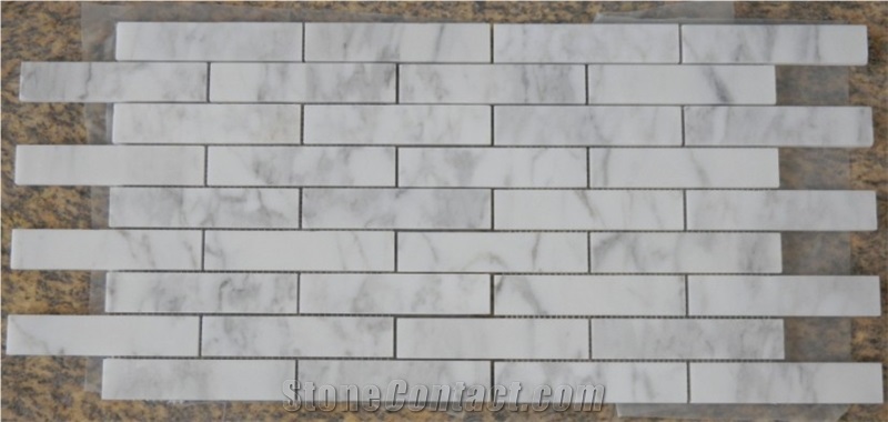 Strip White Marble Mosaic, Calacatta White Marble Mosaic