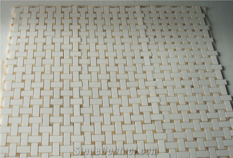 Thassos White Mix Honey Onyx Mosaic Tile, Thassos White Marble Cultured Stone